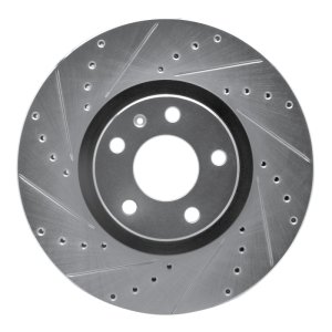 Audi A6 Brake Rotor (1) - Front Left - R1 Concepts - Drilled & Slotted - Silver - `05-`11